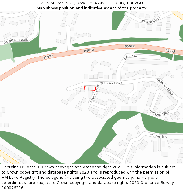 2, ISIAH AVENUE, DAWLEY BANK, TELFORD, TF4 2GU: Location map and indicative extent of plot