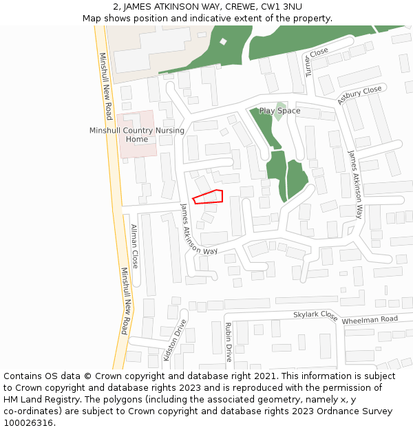 2, JAMES ATKINSON WAY, CREWE, CW1 3NU: Location map and indicative extent of plot