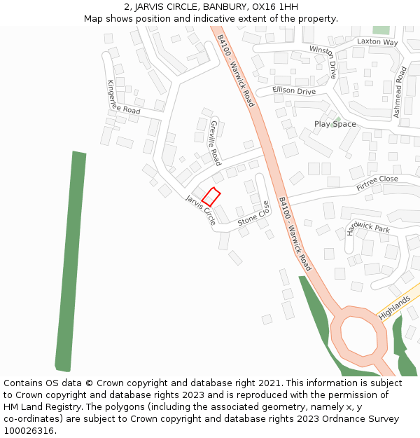 2, JARVIS CIRCLE, BANBURY, OX16 1HH: Location map and indicative extent of plot