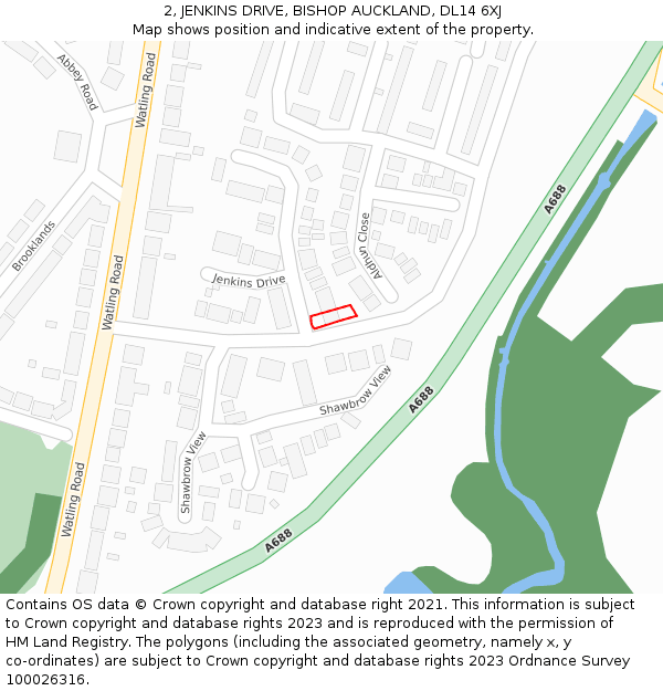 2, JENKINS DRIVE, BISHOP AUCKLAND, DL14 6XJ: Location map and indicative extent of plot