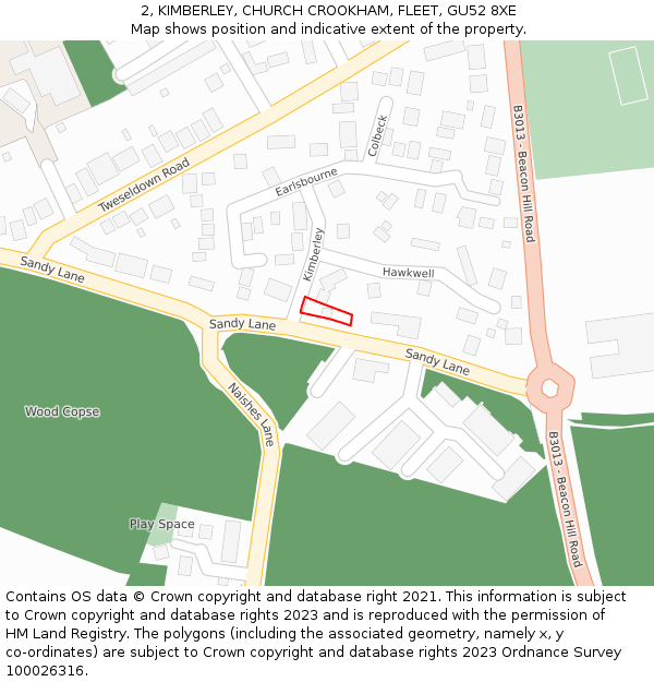 2, KIMBERLEY, CHURCH CROOKHAM, FLEET, GU52 8XE: Location map and indicative extent of plot