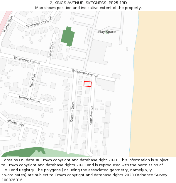 2, KINGS AVENUE, SKEGNESS, PE25 1RD: Location map and indicative extent of plot