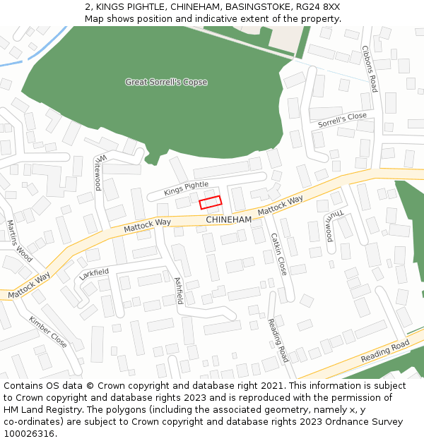 2, KINGS PIGHTLE, CHINEHAM, BASINGSTOKE, RG24 8XX: Location map and indicative extent of plot