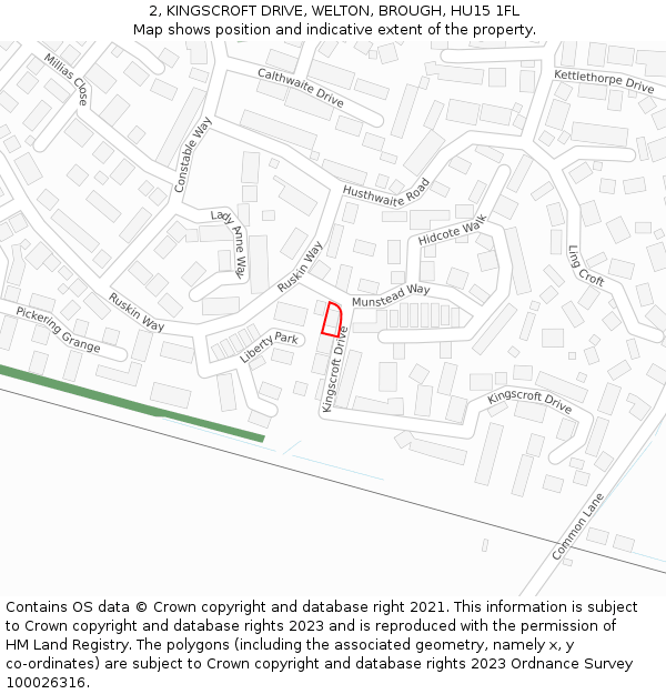 2, KINGSCROFT DRIVE, WELTON, BROUGH, HU15 1FL: Location map and indicative extent of plot