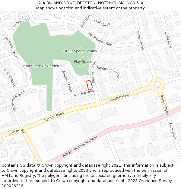 2, KIRKLAND DRIVE, BEESTON, NOTTINGHAM, NG9 6LX: Location map and indicative extent of plot