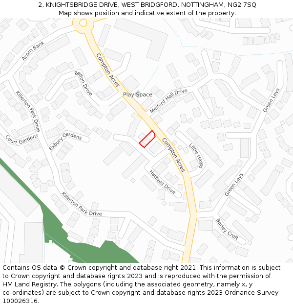 2, KNIGHTSBRIDGE DRIVE, WEST BRIDGFORD, NOTTINGHAM, NG2 7SQ: Location map and indicative extent of plot