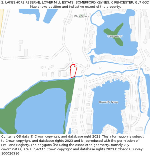 2, LAKESHORE RESERVE, LOWER MILL ESTATE, SOMERFORD KEYNES, CIRENCESTER, GL7 6GD: Location map and indicative extent of plot