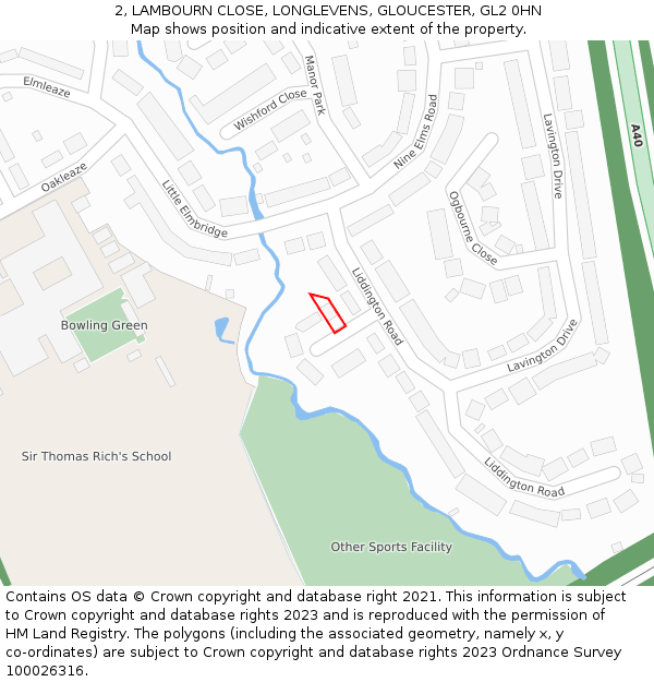 2, LAMBOURN CLOSE, LONGLEVENS, GLOUCESTER, GL2 0HN: Location map and indicative extent of plot