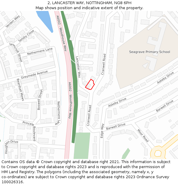 2, LANCASTER WAY, NOTTINGHAM, NG8 6PH: Location map and indicative extent of plot