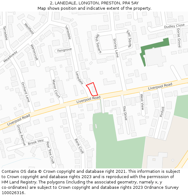 2, LANEDALE, LONGTON, PRESTON, PR4 5AY: Location map and indicative extent of plot