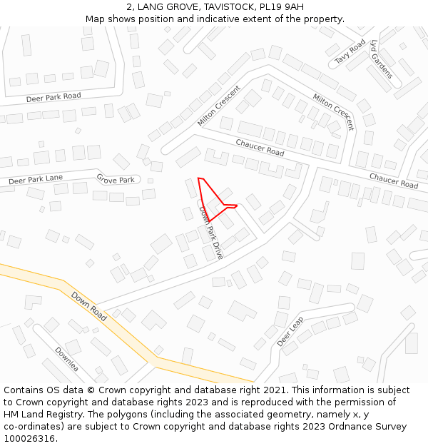 2, LANG GROVE, TAVISTOCK, PL19 9AH: Location map and indicative extent of plot