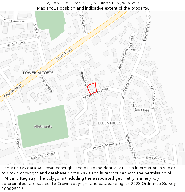 2, LANGDALE AVENUE, NORMANTON, WF6 2SB: Location map and indicative extent of plot