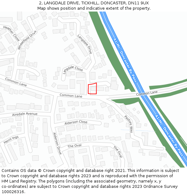 2, LANGDALE DRIVE, TICKHILL, DONCASTER, DN11 9UX: Location map and indicative extent of plot