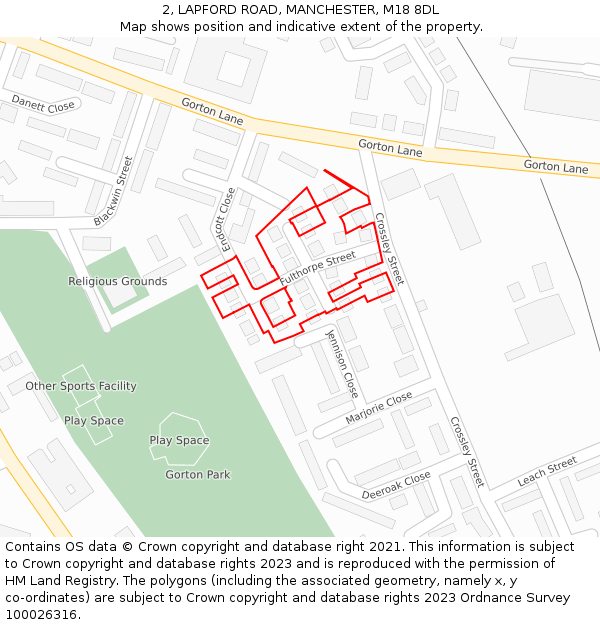 2, LAPFORD ROAD, MANCHESTER, M18 8DL: Location map and indicative extent of plot