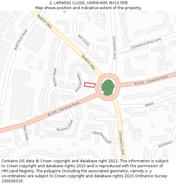 2, LAPWING CLOSE, HORSHAM, RH13 5PB: Location map and indicative extent of plot