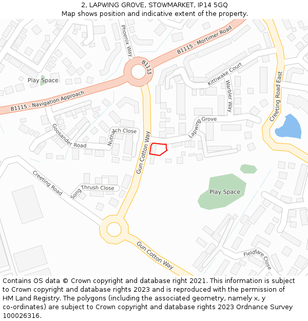 2, LAPWING GROVE, STOWMARKET, IP14 5GQ: Location map and indicative extent of plot