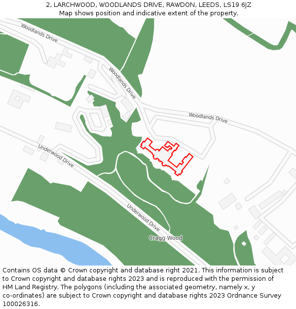 2, LARCHWOOD, WOODLANDS DRIVE, RAWDON, LEEDS, LS19 6JZ: Location map and indicative extent of plot