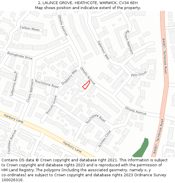 2, LAUNCE GROVE, HEATHCOTE, WARWICK, CV34 6EH: Location map and indicative extent of plot