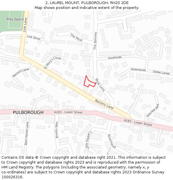 2, LAUREL MOUNT, PULBOROUGH, RH20 2DE: Location map and indicative extent of plot