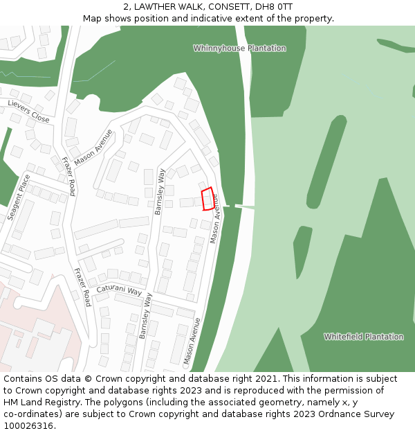 2, LAWTHER WALK, CONSETT, DH8 0TT: Location map and indicative extent of plot