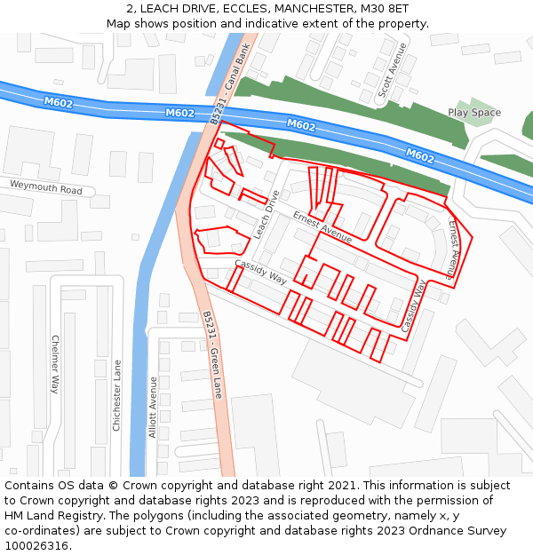 2, LEACH DRIVE, ECCLES, MANCHESTER, M30 8ET: Location map and indicative extent of plot