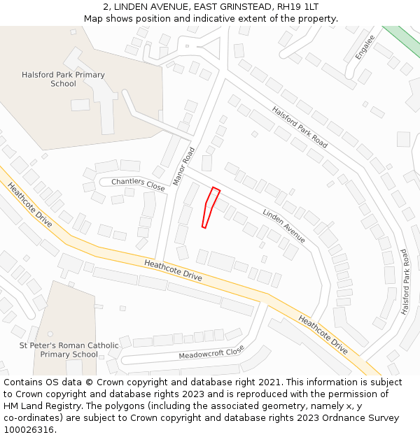 2, LINDEN AVENUE, EAST GRINSTEAD, RH19 1LT: Location map and indicative extent of plot