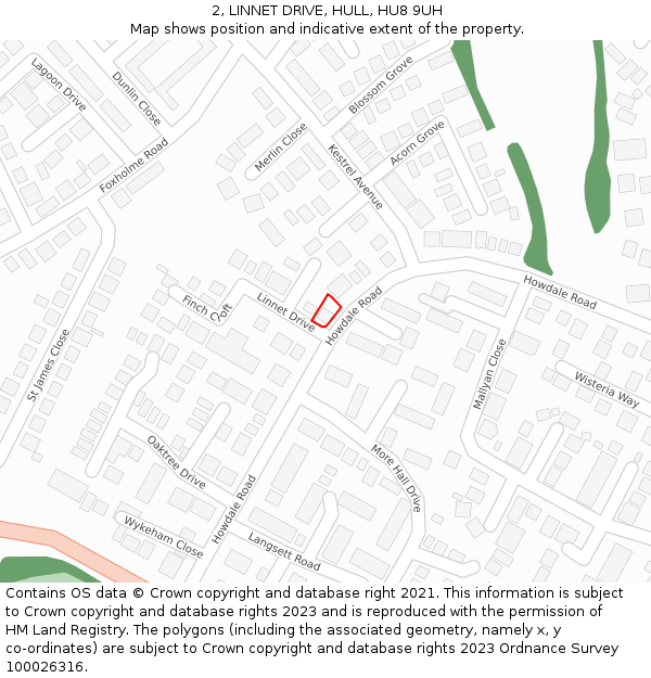 2, LINNET DRIVE, HULL, HU8 9UH: Location map and indicative extent of plot