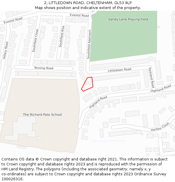 2, LITTLEDOWN ROAD, CHELTENHAM, GL53 9LP: Location map and indicative extent of plot