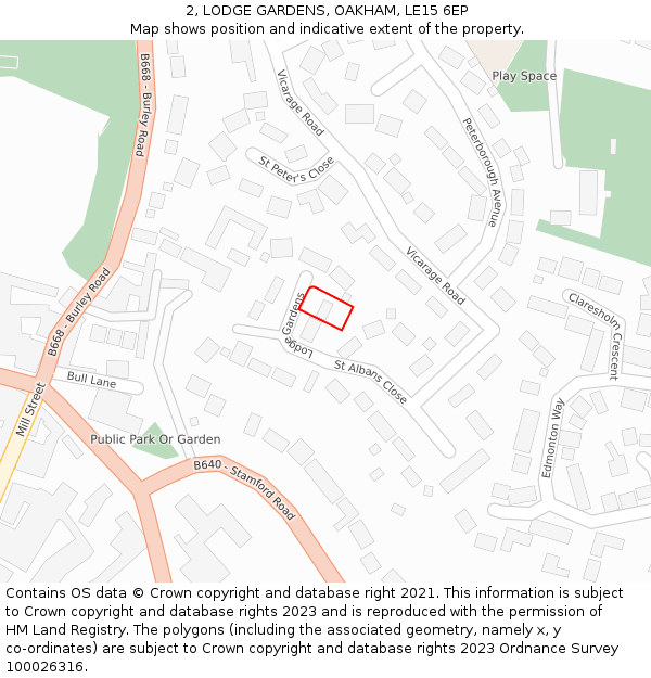 2, LODGE GARDENS, OAKHAM, LE15 6EP: Location map and indicative extent of plot