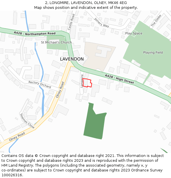 2, LONGMIRE, LAVENDON, OLNEY, MK46 4EG: Location map and indicative extent of plot