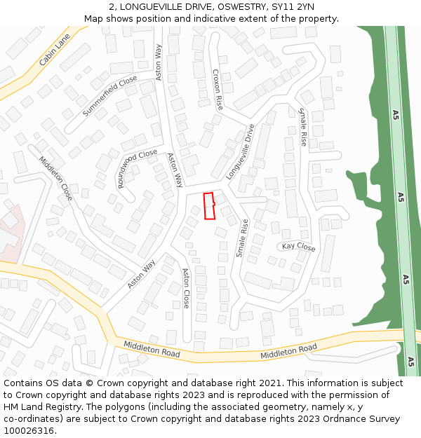 2, LONGUEVILLE DRIVE, OSWESTRY, SY11 2YN: Location map and indicative extent of plot