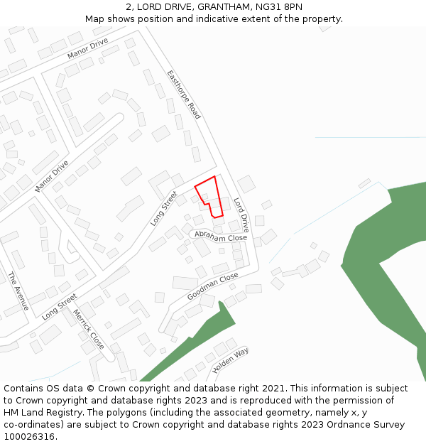 2, LORD DRIVE, GRANTHAM, NG31 8PN: Location map and indicative extent of plot