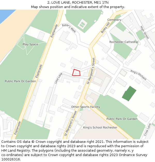 2, LOVE LANE, ROCHESTER, ME1 1TN: Location map and indicative extent of plot