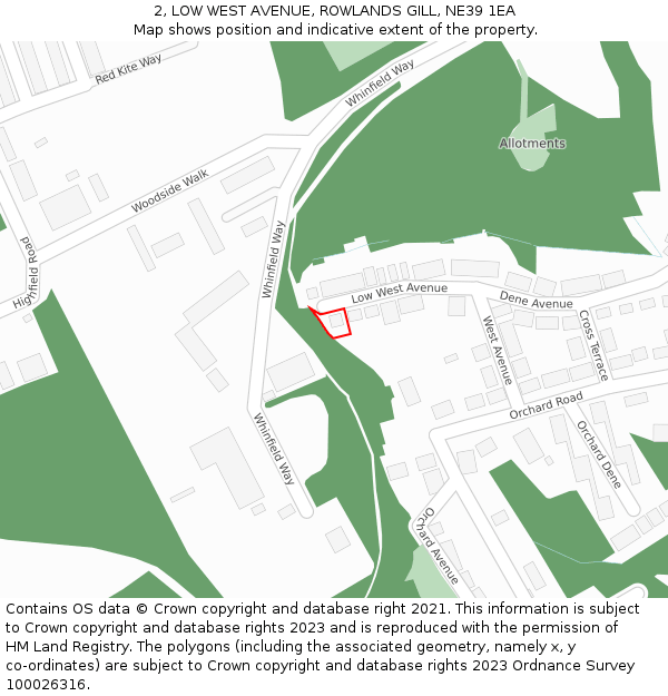 2, LOW WEST AVENUE, ROWLANDS GILL, NE39 1EA: Location map and indicative extent of plot