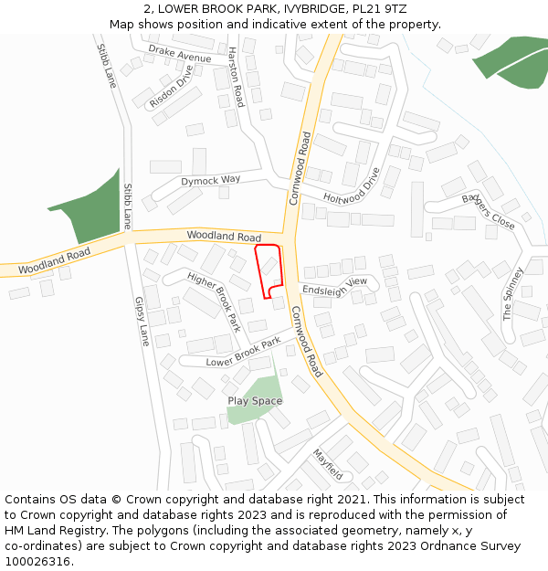 2, LOWER BROOK PARK, IVYBRIDGE, PL21 9TZ: Location map and indicative extent of plot