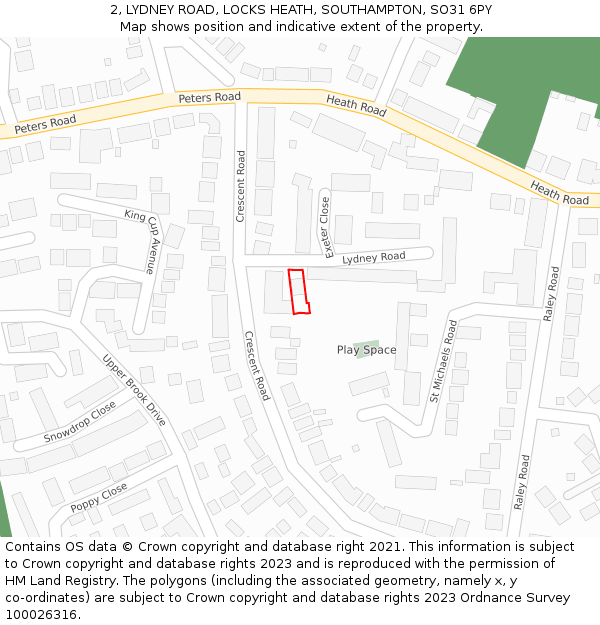 2, LYDNEY ROAD, LOCKS HEATH, SOUTHAMPTON, SO31 6PY: Location map and indicative extent of plot