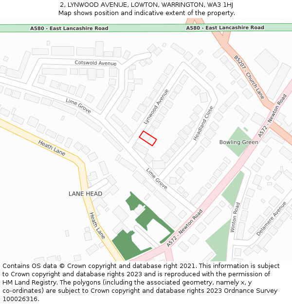 2, LYNWOOD AVENUE, LOWTON, WARRINGTON, WA3 1HJ: Location map and indicative extent of plot