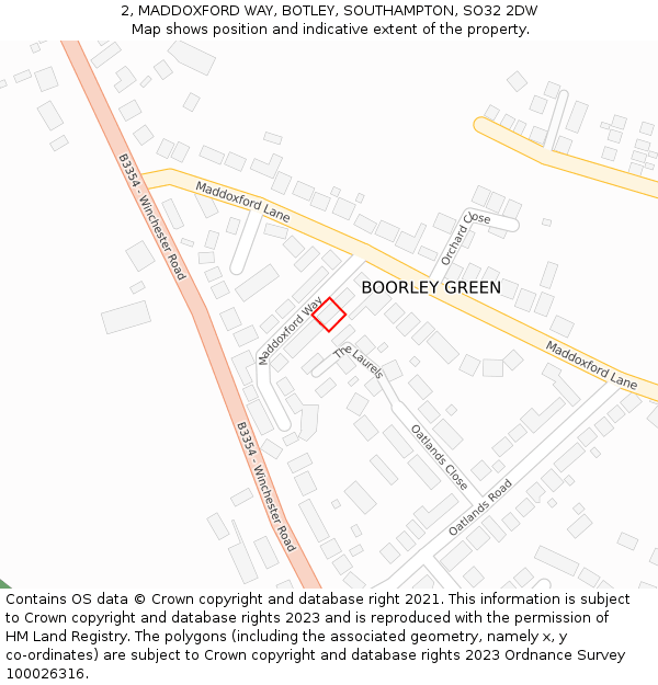 2, MADDOXFORD WAY, BOTLEY, SOUTHAMPTON, SO32 2DW: Location map and indicative extent of plot