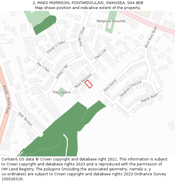 2, MAES MORRISON, PONTARDDULAIS, SWANSEA, SA4 8EB: Location map and indicative extent of plot