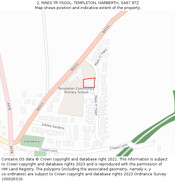 2, MAES YR YSGOL, TEMPLETON, NARBERTH, SA67 8TZ: Location map and indicative extent of plot