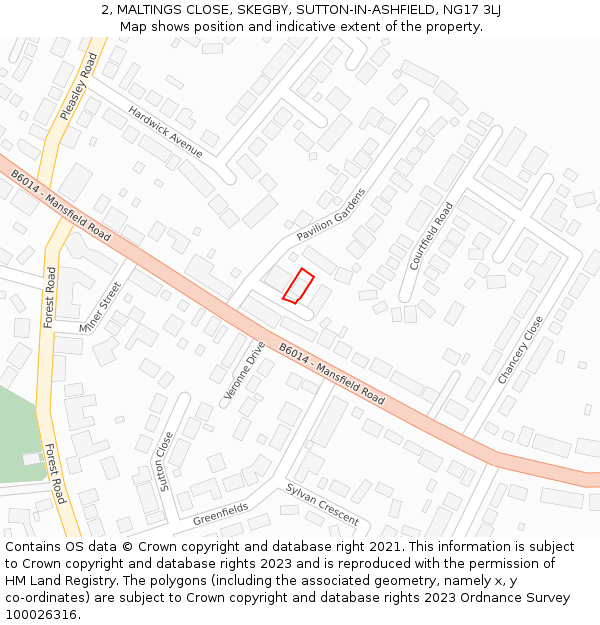 2, MALTINGS CLOSE, SKEGBY, SUTTON-IN-ASHFIELD, NG17 3LJ: Location map and indicative extent of plot