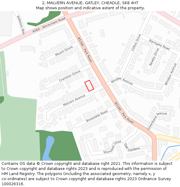 2, MALVERN AVENUE, GATLEY, CHEADLE, SK8 4HT: Location map and indicative extent of plot