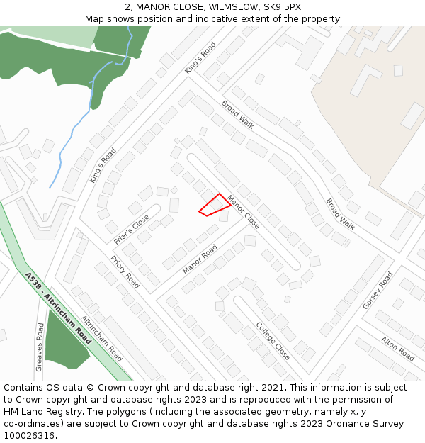 2, MANOR CLOSE, WILMSLOW, SK9 5PX: Location map and indicative extent of plot