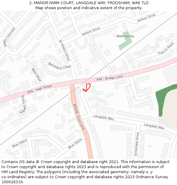 2, MANOR FARM COURT, LANGDALE WAY, FRODSHAM, WA6 7LD: Location map and indicative extent of plot