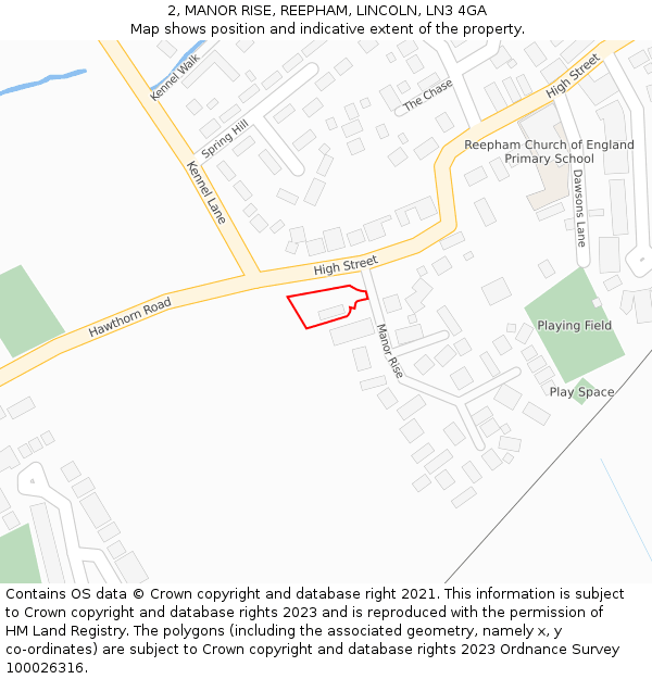 2, MANOR RISE, REEPHAM, LINCOLN, LN3 4GA: Location map and indicative extent of plot