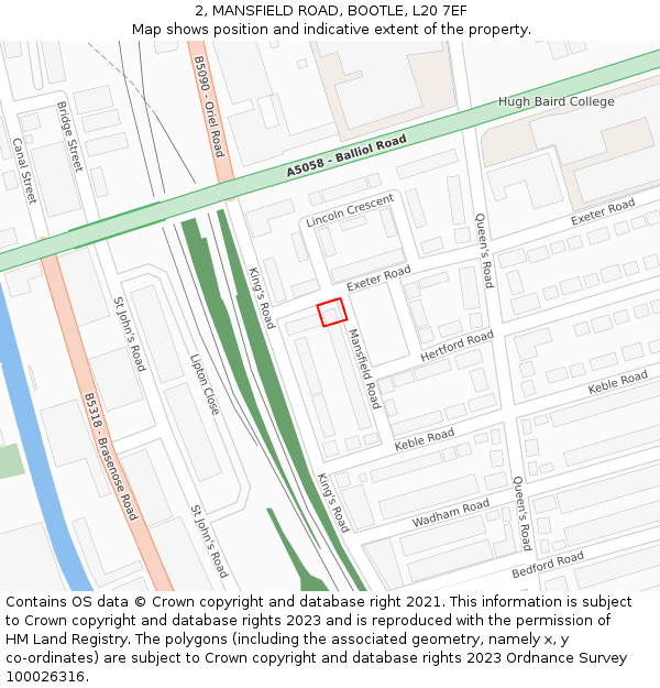 2, MANSFIELD ROAD, BOOTLE, L20 7EF: Location map and indicative extent of plot