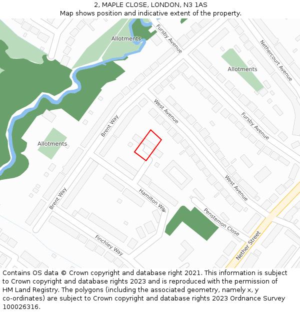 2, MAPLE CLOSE, LONDON, N3 1AS: Location map and indicative extent of plot