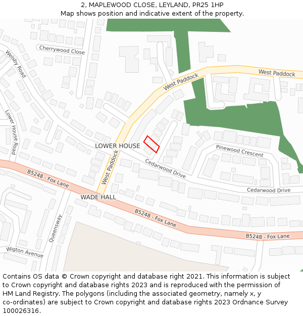 2, MAPLEWOOD CLOSE, LEYLAND, PR25 1HP: Location map and indicative extent of plot