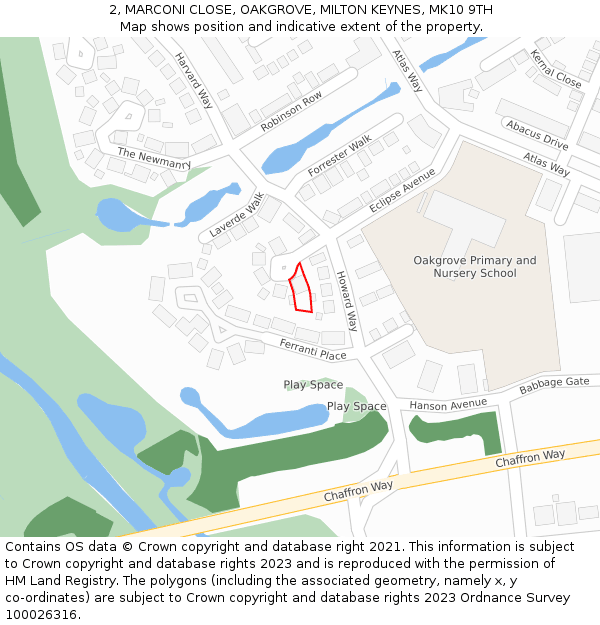 2, MARCONI CLOSE, OAKGROVE, MILTON KEYNES, MK10 9TH: Location map and indicative extent of plot