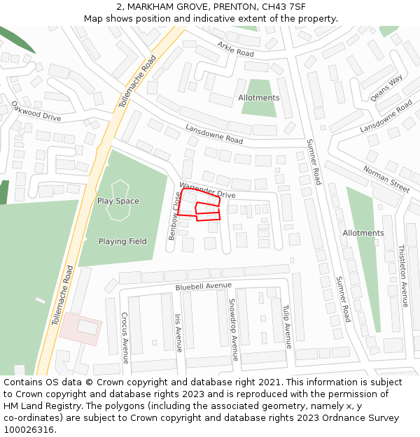 2, MARKHAM GROVE, PRENTON, CH43 7SF: Location map and indicative extent of plot